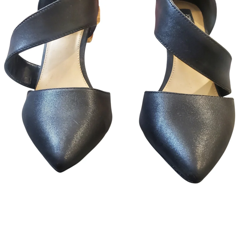 Jones New York Colette Heels Womens Size 6M Black Strappy Stiletto Slip On Pumps